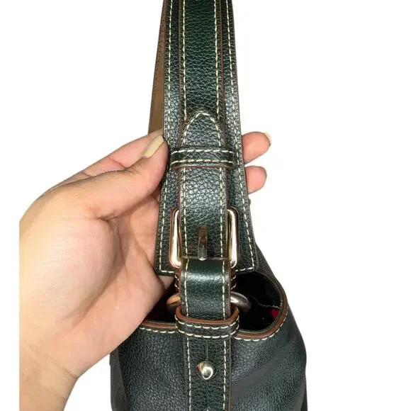 Dooney & Bourke Lily Bucket Pebbled Leather Green Front Buckle Shoulder Bag - Picture 7 of 12